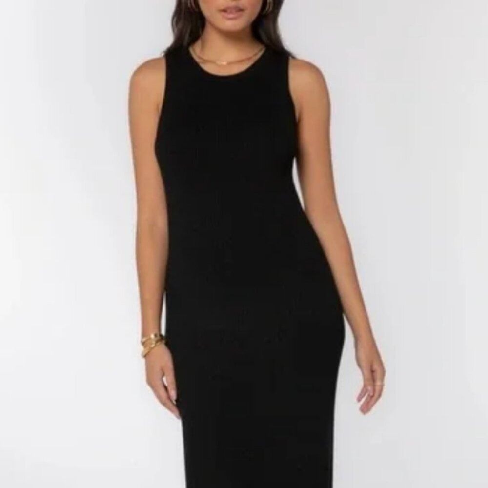 House of Harlow 1960 Luxe Essentials Black Ribbed Knit Sleeveless Midi Dress M